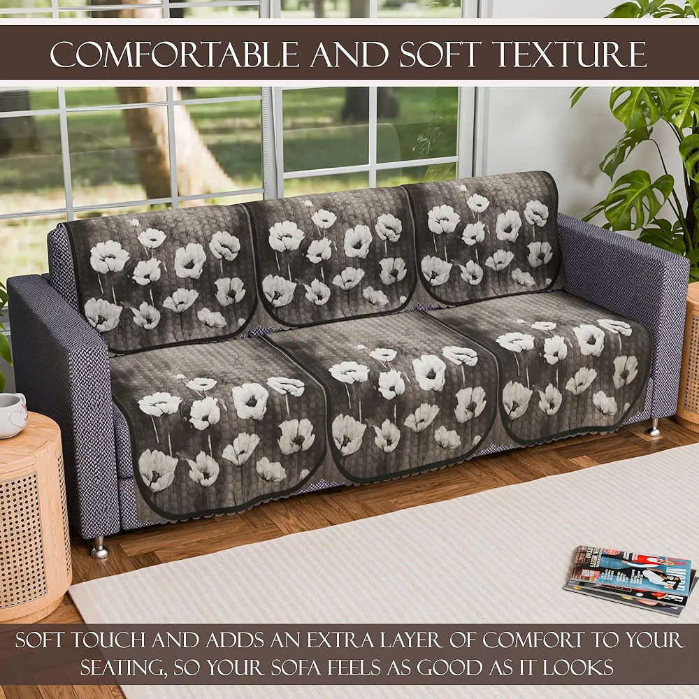 Kuber Industries Set of 6 Durable 3 Seater Sofa Cover for Living Room | Easy Machine Washable SOFE ke Cover for Protection & Comfort for Home Furniture | Lotus Print - Green